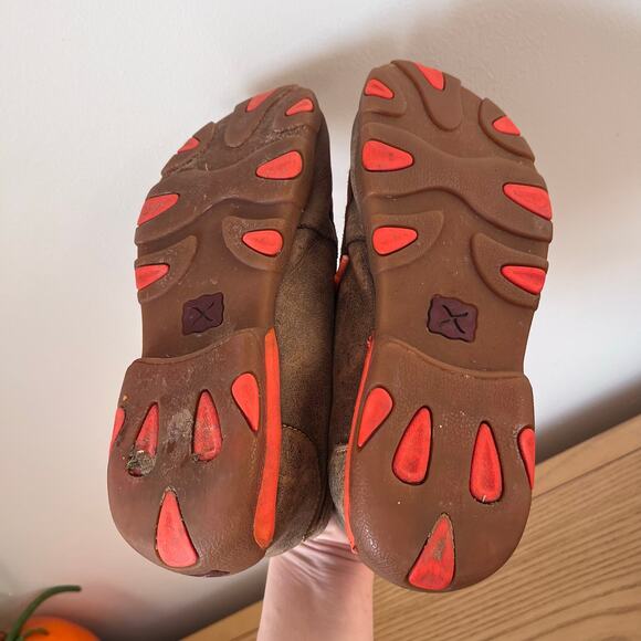 Twisted X Chukka Distress Driving Mocs Boots Youth 5.5M Bomber Brown Neon Orange - Picture 6 of 10